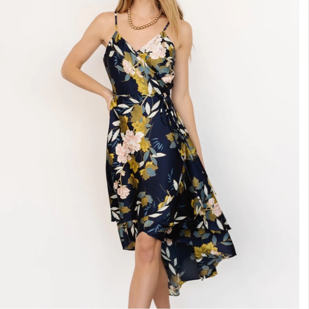 Navy Blue Floral Wrap Dress